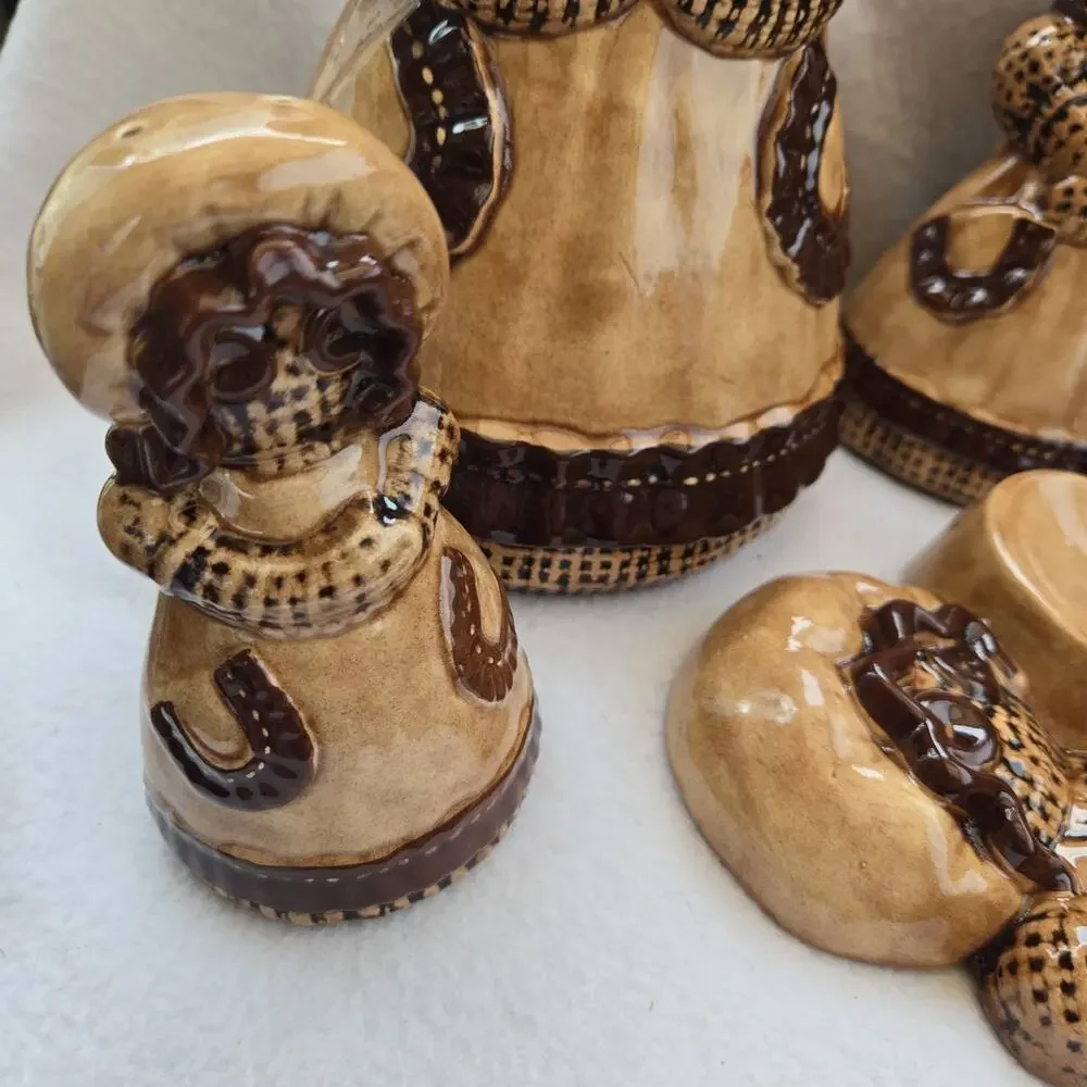 Sittre Ceramics Burlap Doll Utensil Holder, Salt/Pepper, Napkin Holder Spoonrest